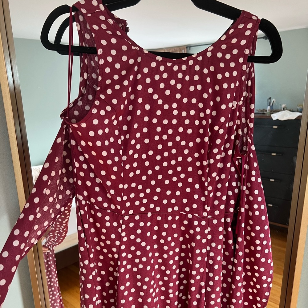 Open back polka dot wrap dress